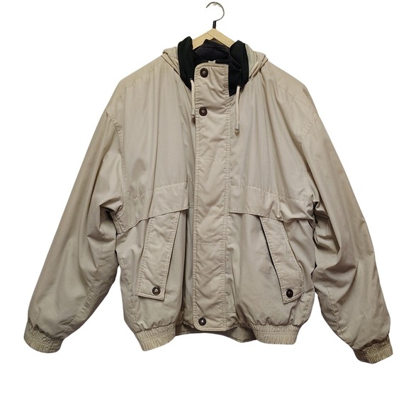 London Fog Other - Vintage London Fog Mens Beige Bomber Jacket Large Removable Liner Concealed Hood